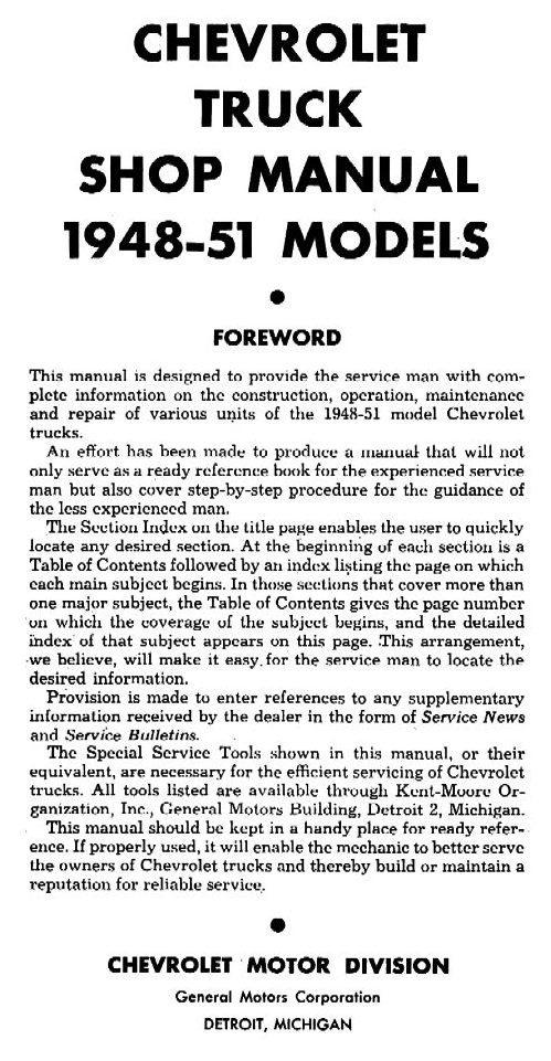 1951 chevy truck manual pdf